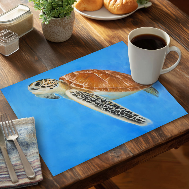 Exotic Sea Turtle Blue Polyester Placemat | Home Decor