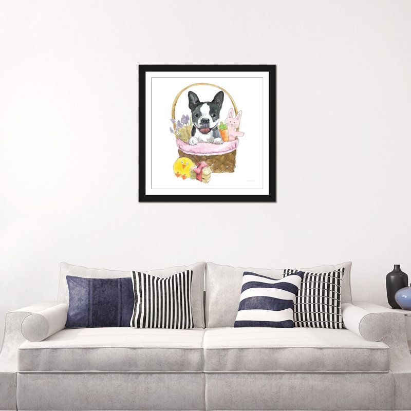 « pâques pup vii », reproduction d’impression sur toile, H 16 po x l 16 po x P 1 po, Papier d'art encadré noir, Blanc