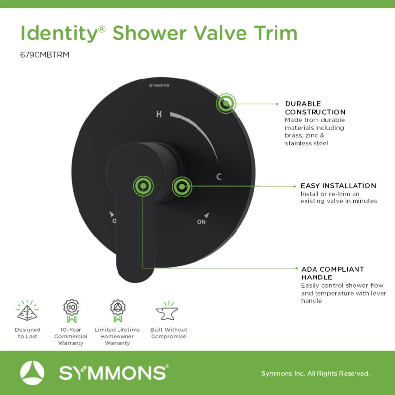 Identity Single Handle Shower Valve Trim, Matte Black