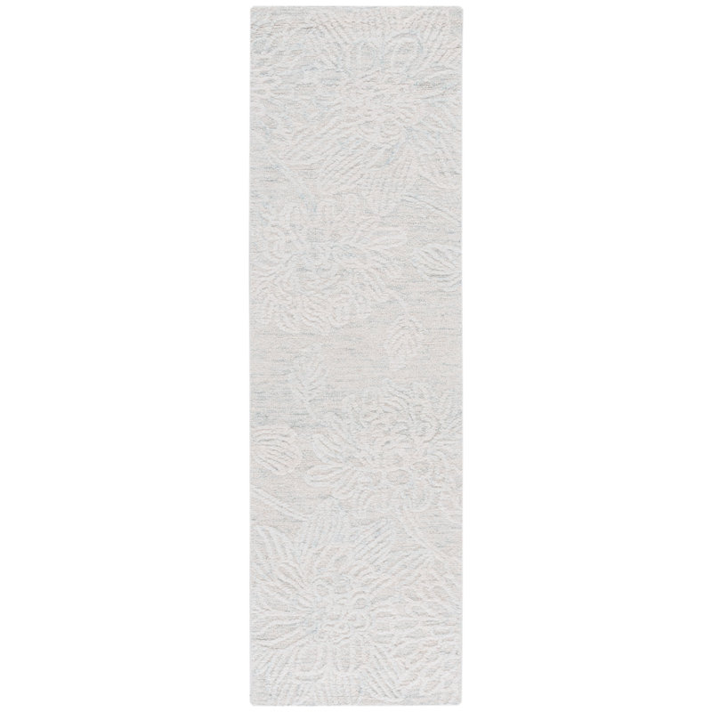 Vionna 225 Hand Tufted Wool/Cotton Floral Indoor Use Only Rug in Light Teal/Ivory, Runner 2'3" x 8'