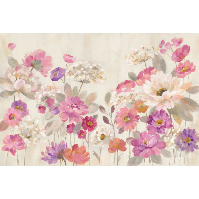 Queen Annes Lace Garden by Silvia Vassileva - Painting Print, 51cm H x 76cm W, Black Floater Framed