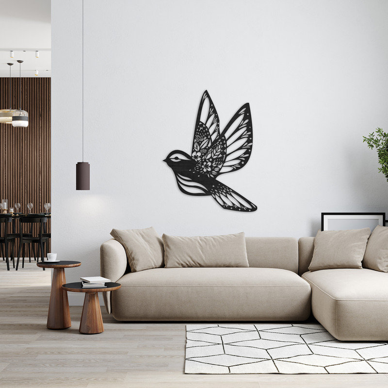 Décoration murale abstraite en forme d'oiseau - ACM, H 32 po x l 24,8 po x P 0,25 po, Argent