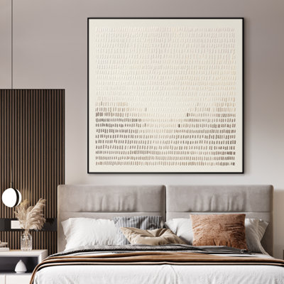 Abstrait géométrique moderne blanc cassé très grand, art mural encadré