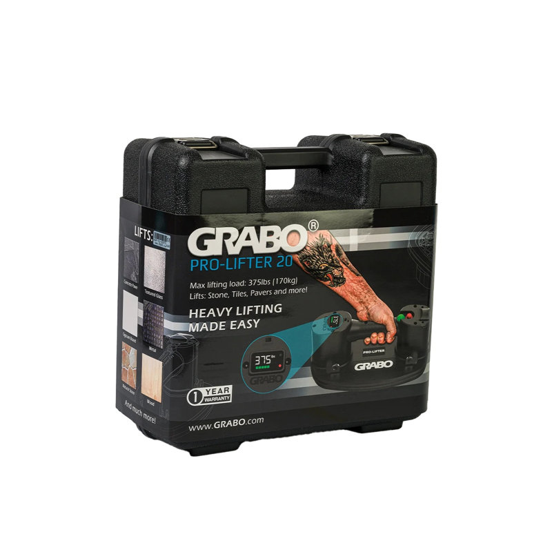 GRABO Pro Cordless Electric Vacuum Lifter for Tile, Stone and Glass, 375 lb, with Battery, Charger and Hardshell Case