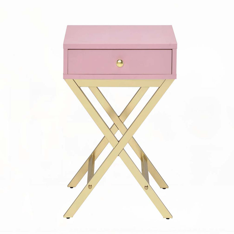 Pink and Gold 1-Drawer Rectangular Accent Table
