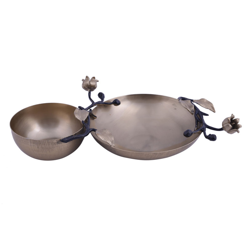 Decozen Rustic Finish Chip Dip Serving Tray with Floral Accents – Elegant Kitchen Decor Christmas Gift