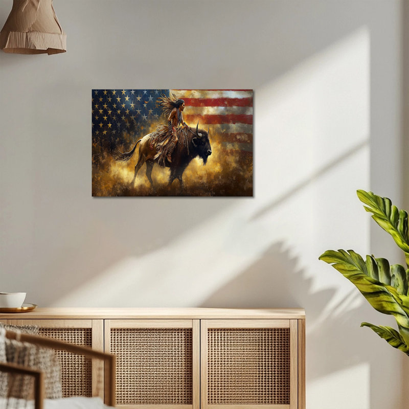 Impression sur toile Adram Buffalo Rider, H 12 po x l 16 po