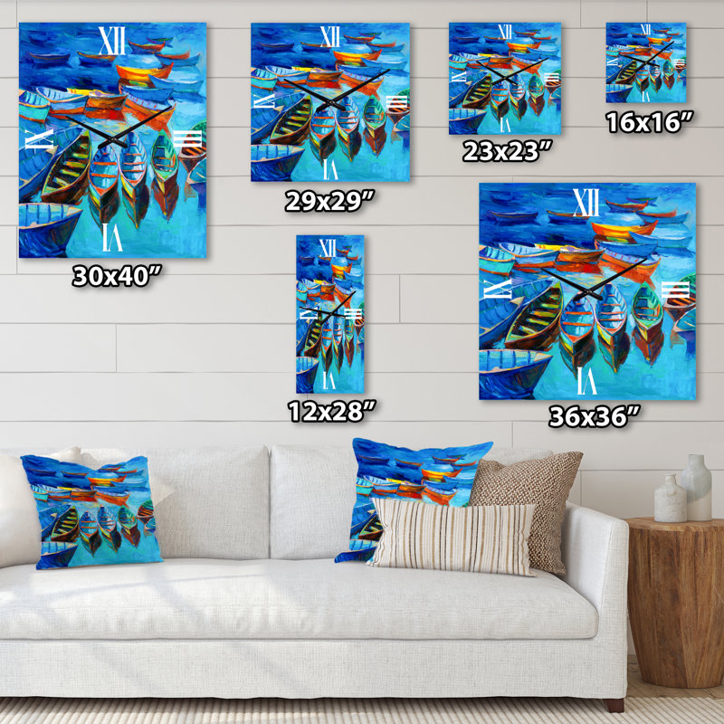 Petits bateaux qui naviguent dans le port - Horloge murale nautique et côtière, Moyen