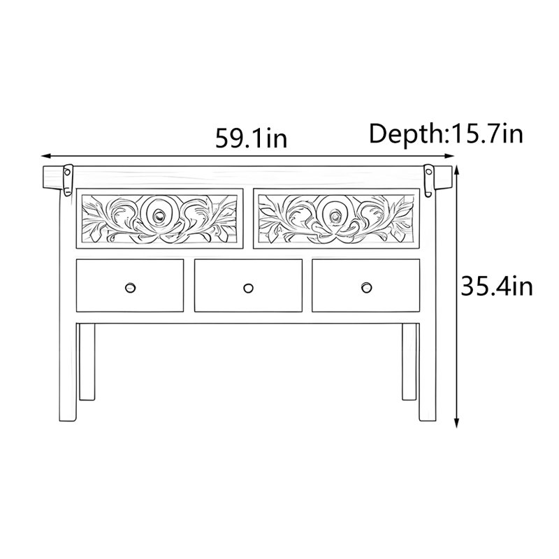 Console Mid-Century moderne en bois massif