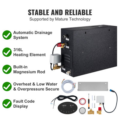 Générateur de vapeur pour douche, 15 kW, chauffage segmenté, personnalisation de la température, minuterie 24 h, trousse de bain de vapeur, vidange automatique, système de douche de luxe pour la maison, cabine en acrylique testée selon les normes UL