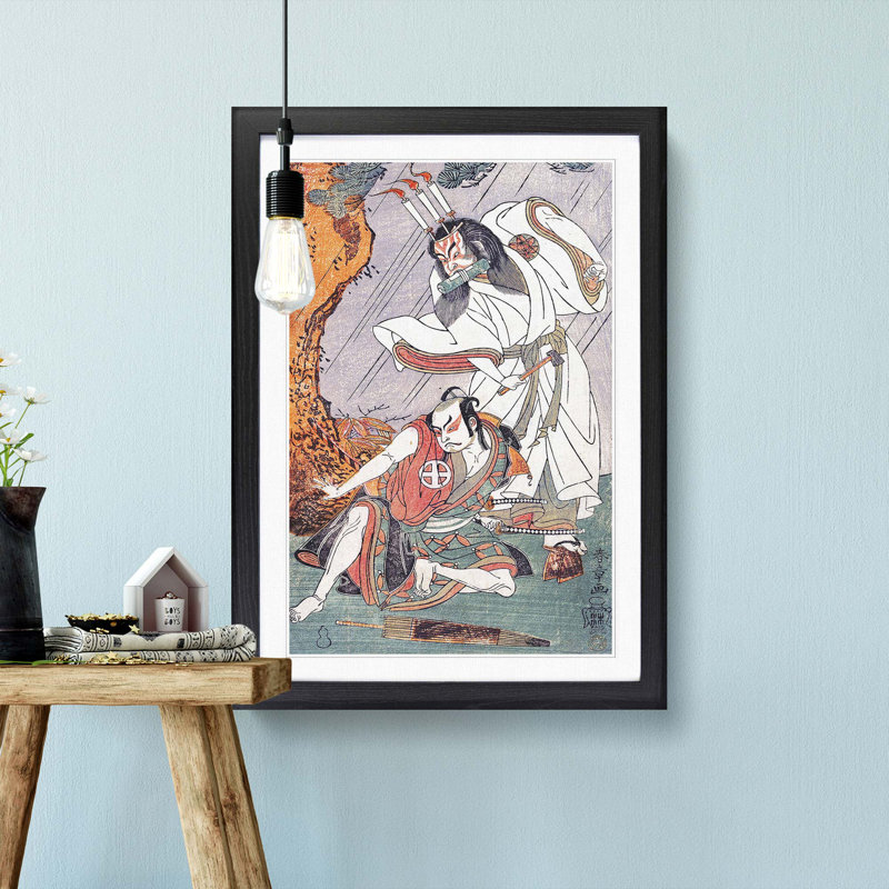 Uzaemon & Otani by Katsukawa Shunsho - Picture Frame Painting Print, 48cm H x 36cm W x 2cm D, Black Framed