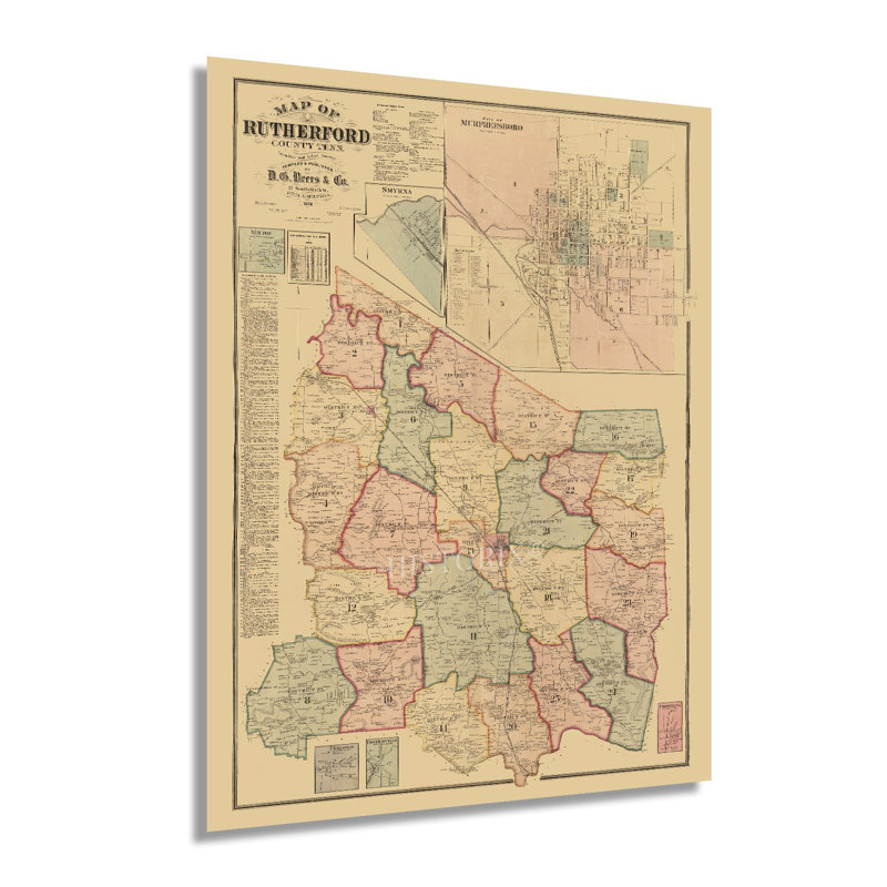 Carte du comté de Rutherford, Tennessee, 1878, H 24 po x l 18 po x P 0,01 po
