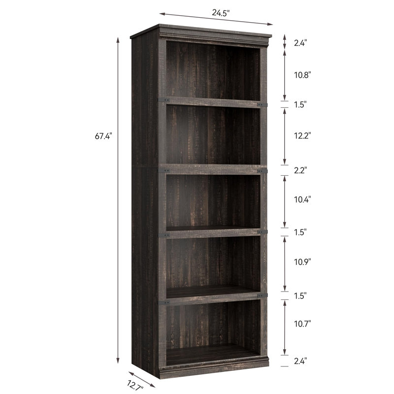 Commode Cupar, Noir, (5 tablettes) H 67,4 po x l 24,5 po x P 12,7 po