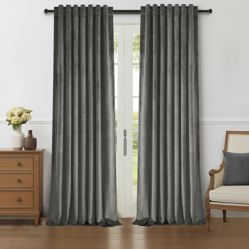Alicea Velvet 100% Blackout Thermal Curtain Panel , 52" W x 96" L, Gray
