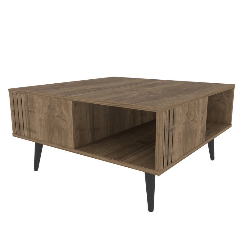 Modern Coffee Table, Walnut Color, 35.3 x 35.3 x 18.3 inches | 100% Melamine Coated Particle Board, Thickness: 0.7 inches | Stylish and Durable Design for Living Room, Contemporary Solid Color Accent Piece