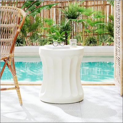 Outdoor Round Concrete Antique White Side Table, Lightweight And Weather-Resistant For Versatile Use In Living Rooms And Gardens