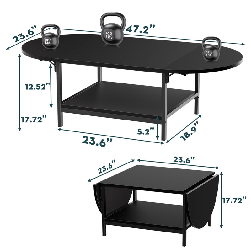 4 Legs Coffee Table with Storage, Black