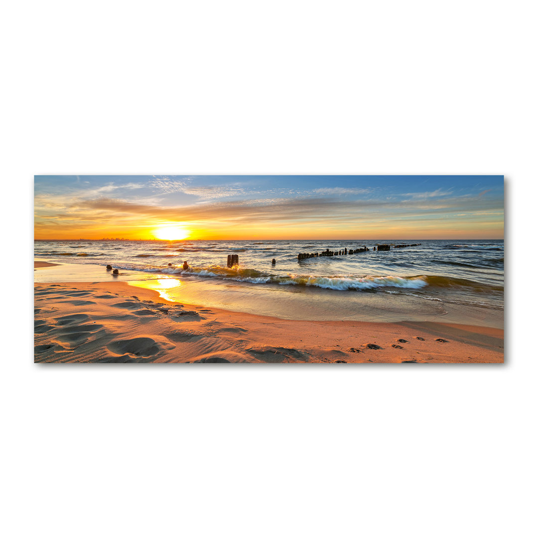 Leinwanddruck - Wandkunst - Drucke auf Leinwand - 125X50 Bildmotiv: Sonnenuntergang Strand