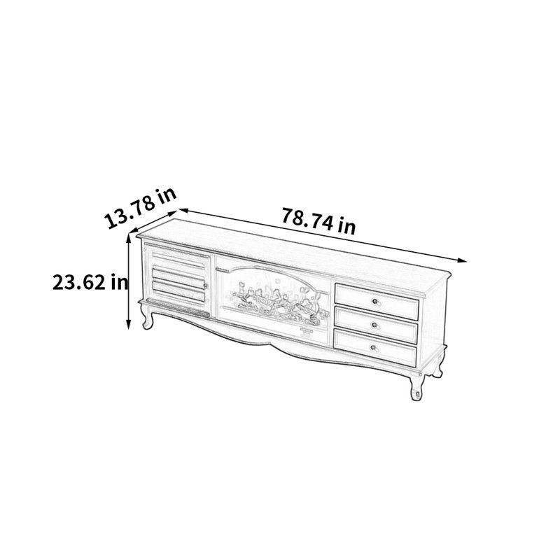 Modern simulated electronic fireplace TV stand, Blue, 23.62"H x 78.74"L x 13.78"W