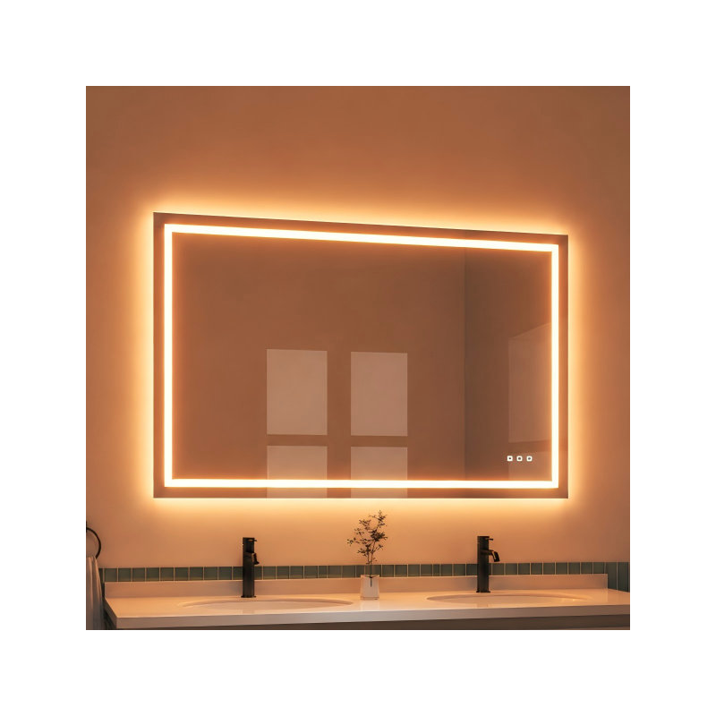 Led Bathroom Durable Tempered Mirror 72x 32, Dimmable Vanity Mirrors For Wall, Anti-fog, 3 Colors Adjustable, Memory, Double Led Lights ( Front And Backlit )