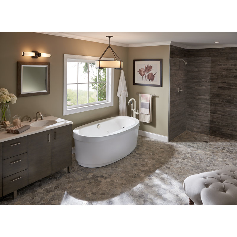 Inizio™ 65.5" x 35.625" Freestanding Soaking Bathtub, White/Brushed Nickel