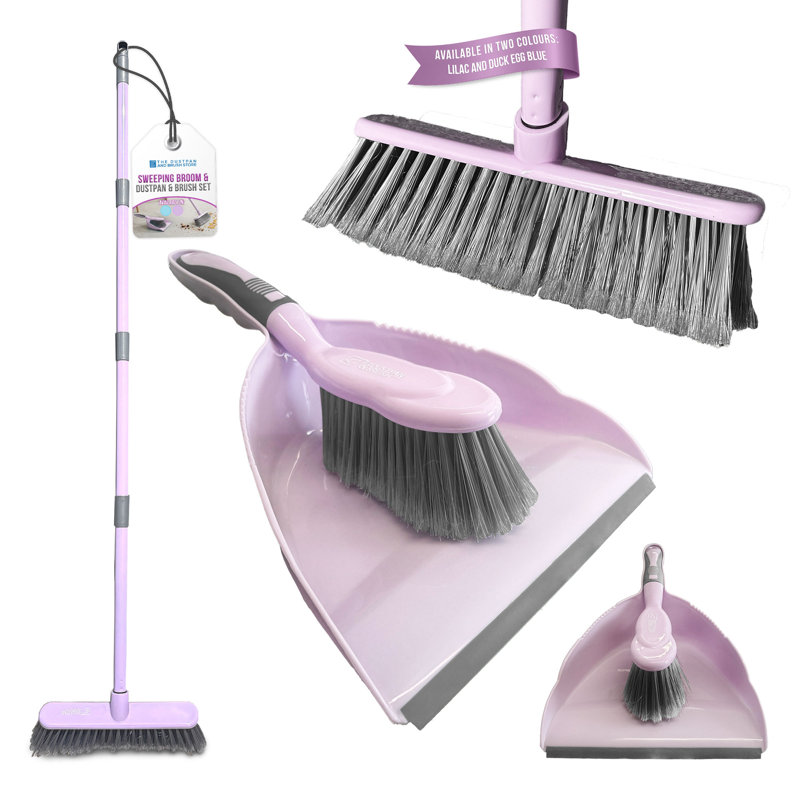 Indoor Cleaning Lilac Long Handle Soft Broom & Hand Dustpan Set