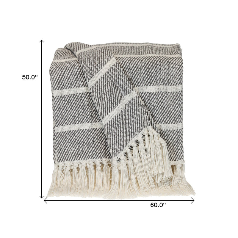 Woven Cotton Striped Throw Blanket, Gray Striped