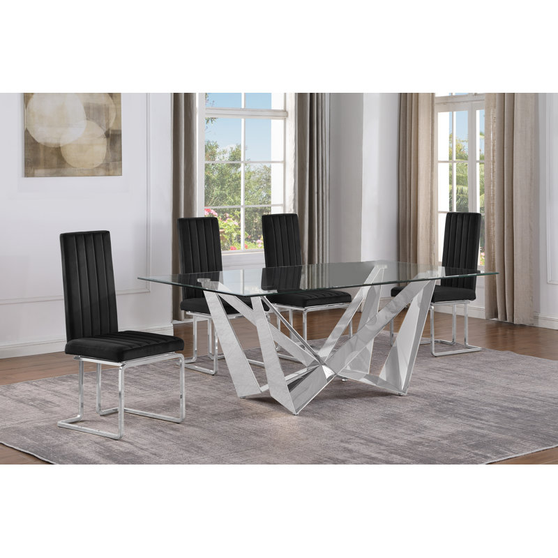 Ensemble de salle à manger Vineeth, 5, Noir / argent, Silver