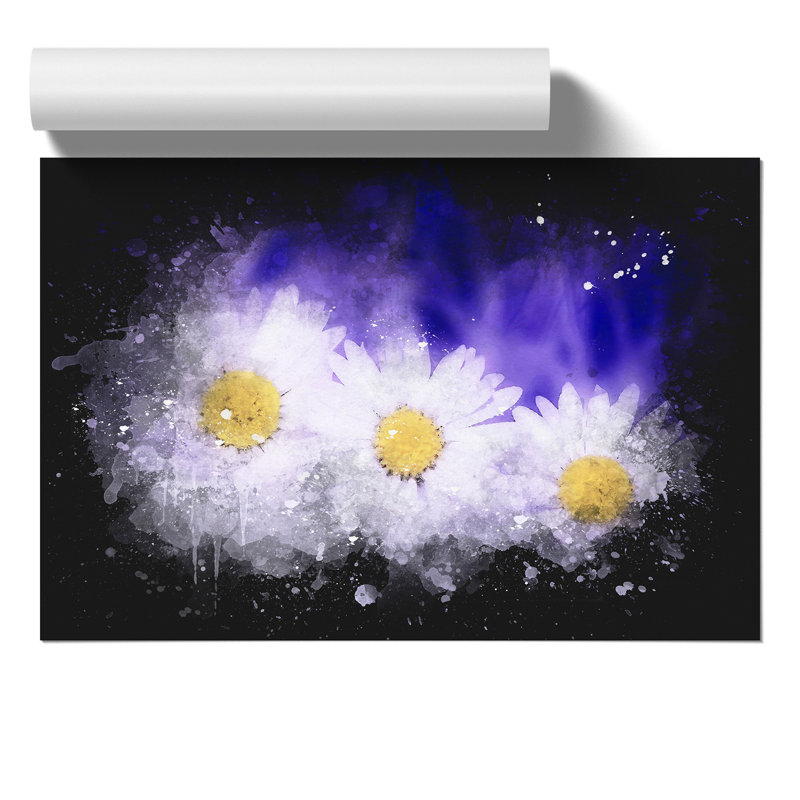 Three White Daisies - Unframed Painting, 21cm H x 30cm W x 0.1cm D