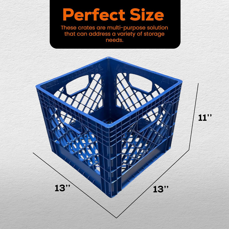 Juggernaut Storage: Milk Crate: 16 Qt - Multi-Purpose Storage Solution, Stackable Organization, Heavy-Duty Plastic Bin, Built-In Handles