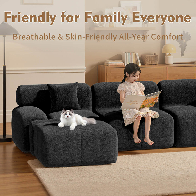 Compressed Sofa Sectional Couch: 118" Modular L-Shaped Floor Boneless Sofas, 70D Memory Foam Modern Couches for Living Room Bedroom 
