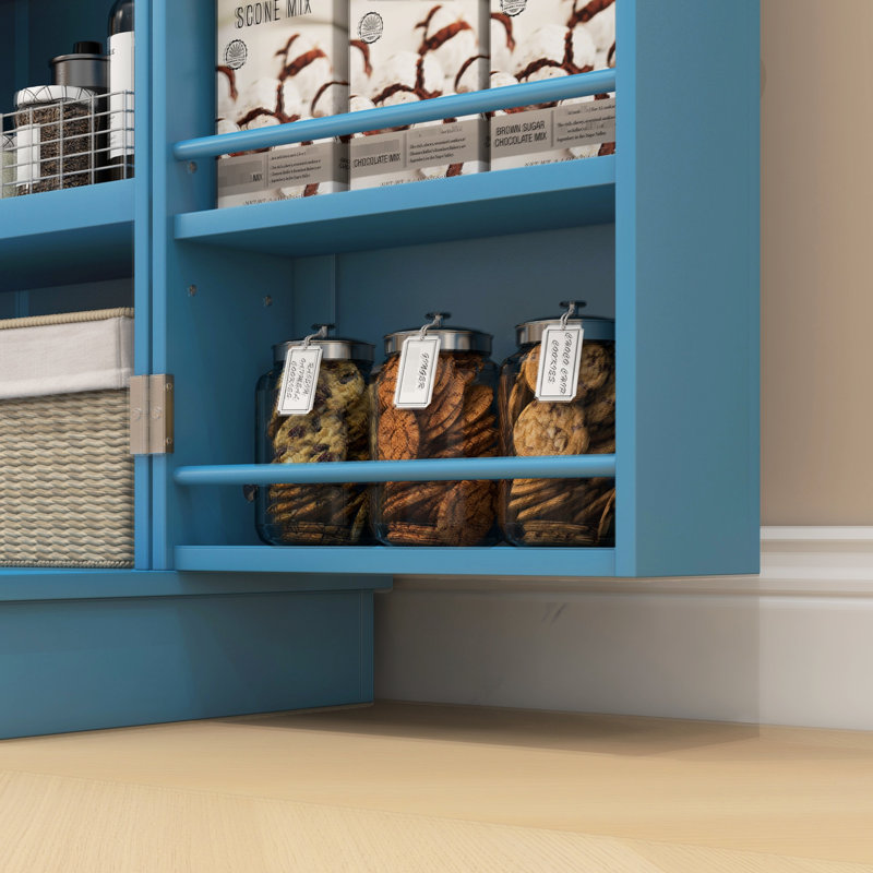 41" Kitchen Pantry Cabinet , Blue, 12 Door Shelves, 5 Shelving With Adjustable For Better Storage By Levels