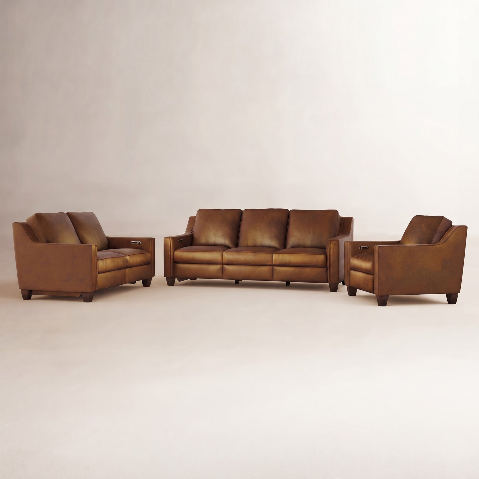 Finnegan 3-Piece Leather Reclining Living Room Set, Brown