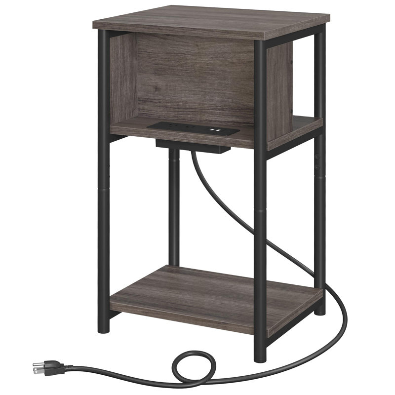 Side Table With Charging Station, Chestnut Brown