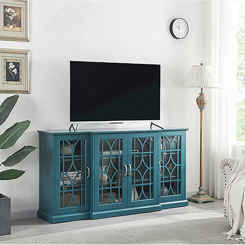 Meuble télé 63 po, buffet, armoire de rangement, bleu sarcelle