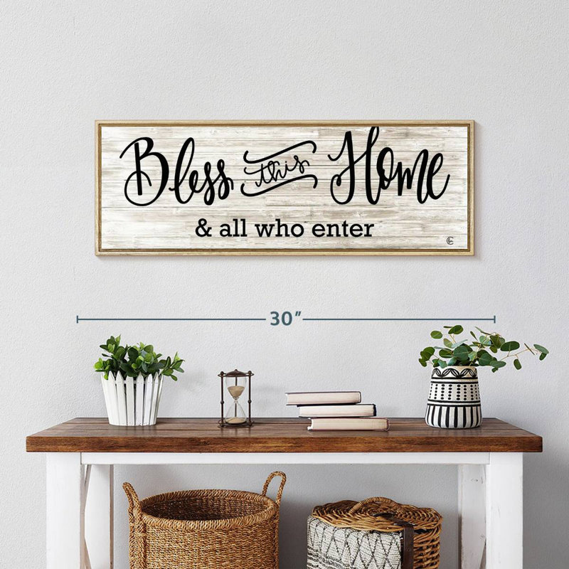 Plaque murale «Bless This Home», Cadre flottant en bois naturel, 28 po x 10 po