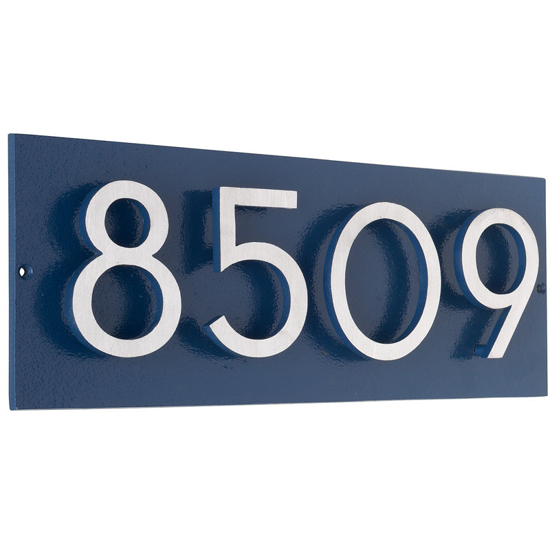 Floating 1-Line Lawn Address Sign, Satin Nickel Two Tone, Sea Blue, Yes
