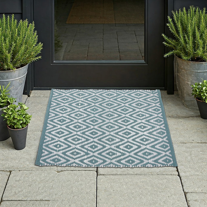 Tapis diamant tissé à la main bleu, Rectangle 2 pi 6 po x 4 pi