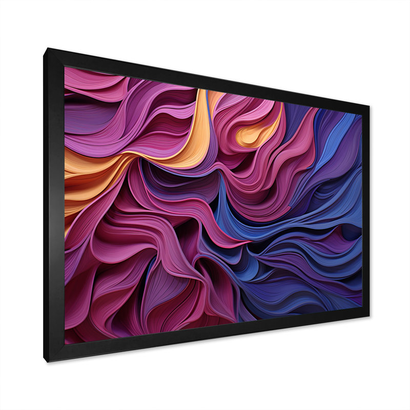 Art mural géométrique bleu et mauve, Cadre d'angle fermé noir, H 24 po x l 32 po x P 1 po