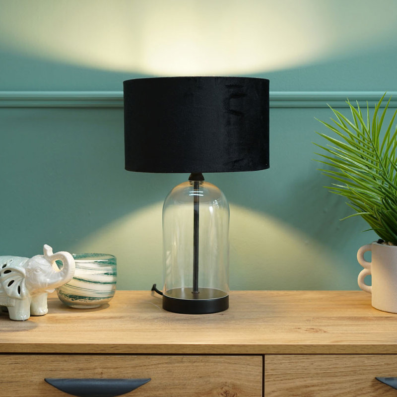 Glass Desk Lamp, Black, Black, 45" H x 25" W x 25" D