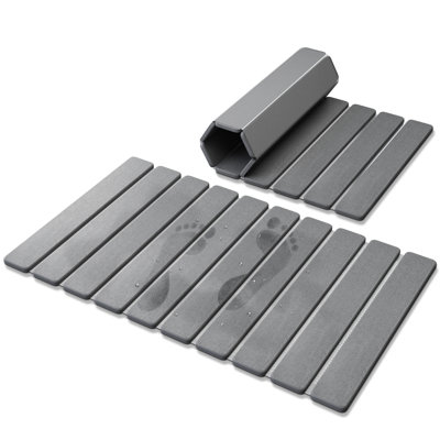 Stone Bath Mat Diatomaceous Earth Shower Mat 15.5 in. x 23.5 in. Non-Slip Quick-Drying Stone Mat, Solid Gray