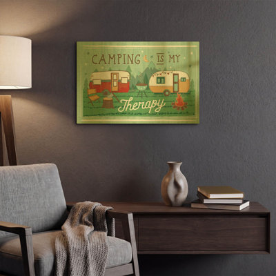 «Comfy Camping 8» par Melissa Averinos, art mural en métal doré, 16 po x 12 po