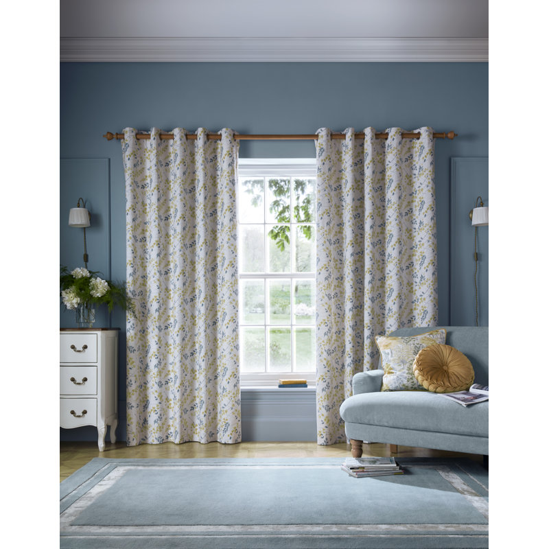 LONGSTON SPRIG OCHRE YELLOW EYELET CURTAIN, 64X90