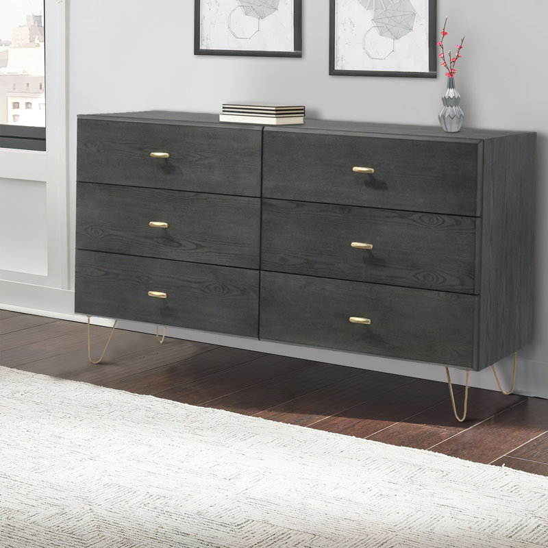 Commode double 6 tiroirs en bois massif Sakiah