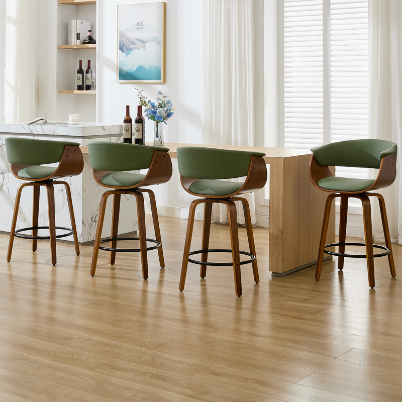 Tabourets de bar pivotants rembourrés de 30 po Modern, tabourets d'îlot de cuisine en bois avec repose-pieds, Vert