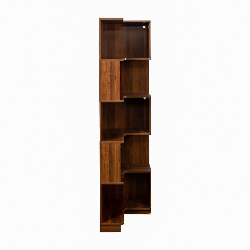 Étagère d'angle avec bibliothèque à 5 niveaux avec chicane, Brun