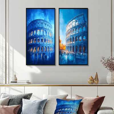 Blue And White Colosseum Architectural Marvel I - Colosseum Wall Art 2 Pieces Set