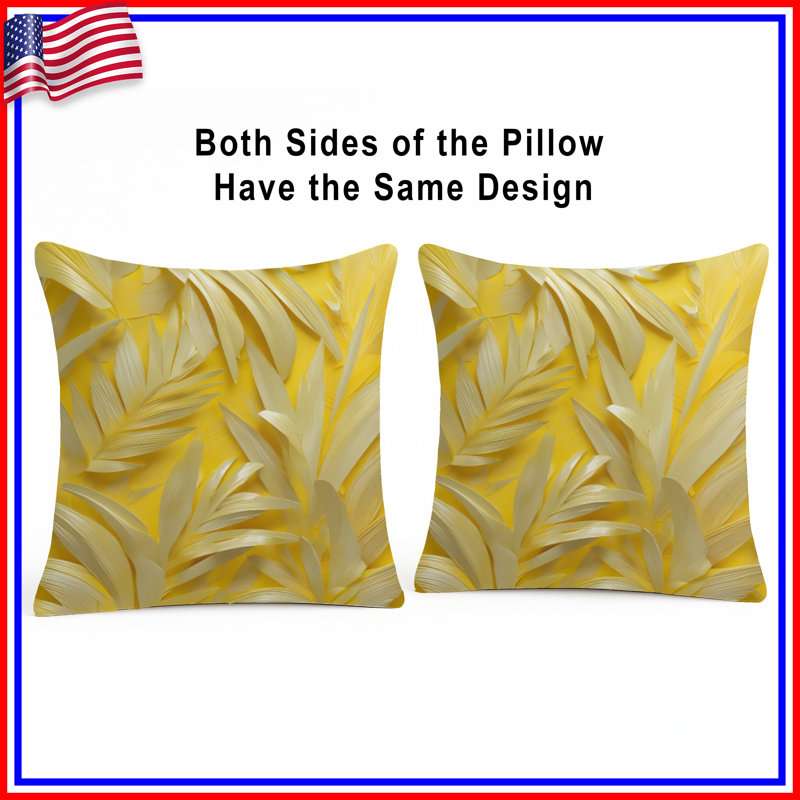 Coussins décoratifs feuilles de palmier jaune, 16 x 16 pouces