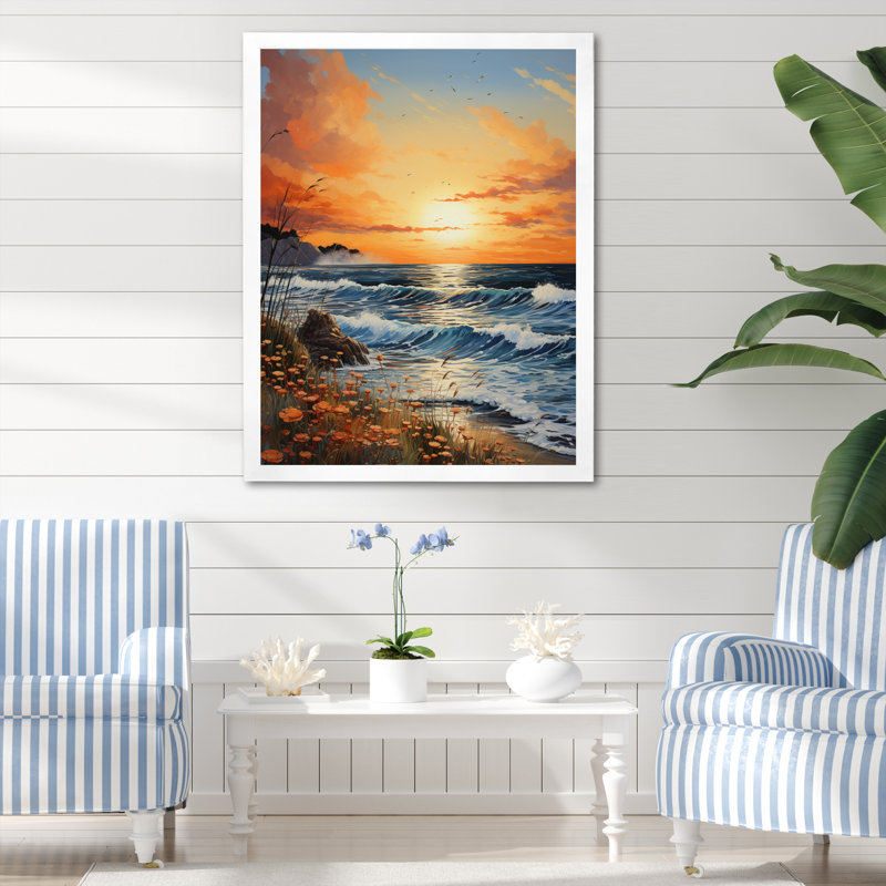 Brise de plage au lever du soleil, Cadre photo blanc, H 32 po x l 24 po x P 1 po