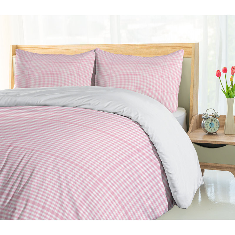 Pale Pink and White Gingham Queen Duvet Cover Set